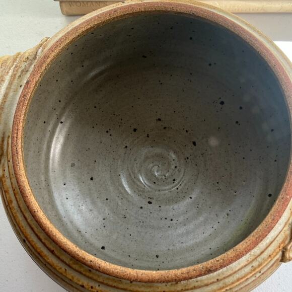 Studio Art Pottery Handmade Striped Speckled Mid Century Bowl 10” X 5.5" Signed - Picture 6 of 16